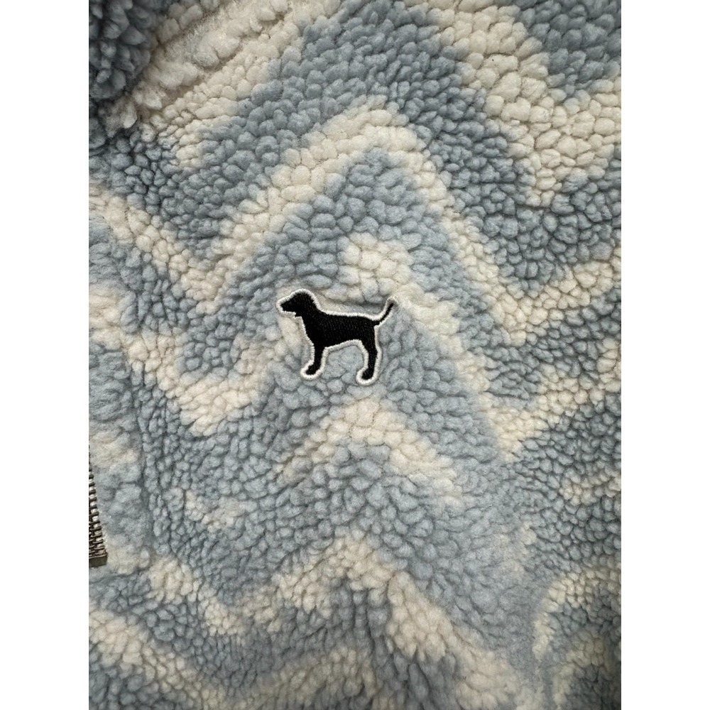 Pink Victoria's Secret Sweater Womens Gray White Geo 1/4 Zip Sherpa Fleece M - Picture 3 of 7